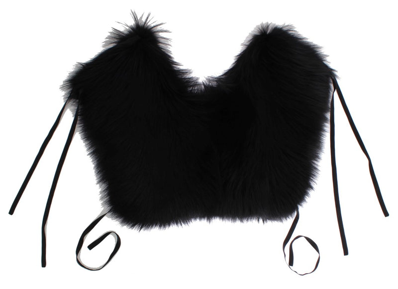 Elegant Black Fox Fur Silk Shoulder Wrap Dolce & Gabbana