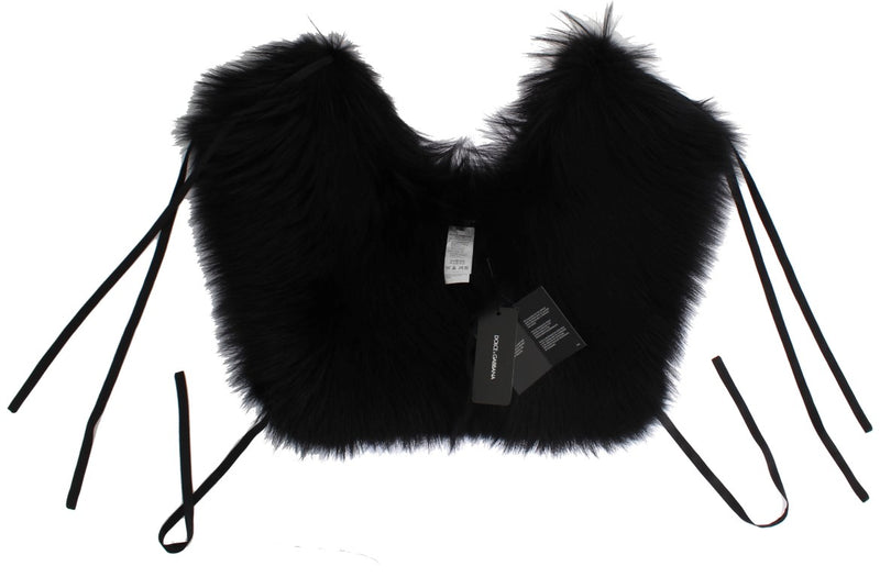 Elegant Black Fox Fur Silk Shoulder Wrap Dolce & Gabbana