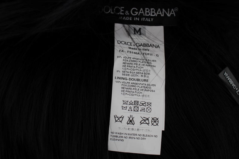 Elegant Black Fox Fur Silk Shoulder Wrap Dolce & Gabbana