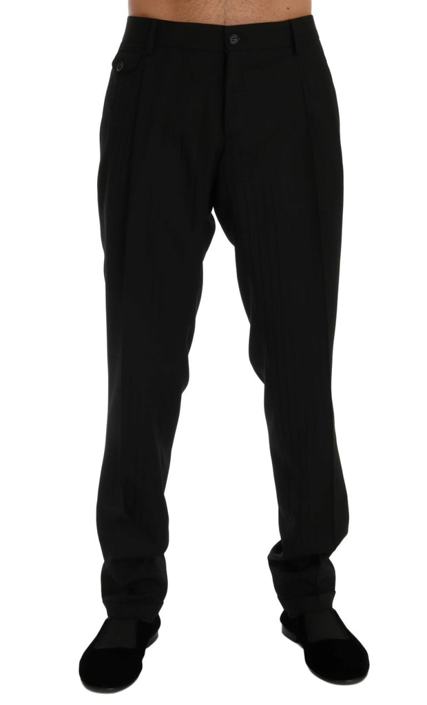 Elegant Black Striped Straight Fit Dress Pants Dolce & Gabbana