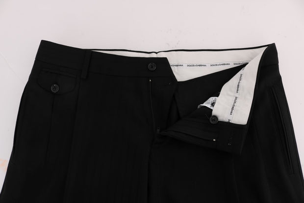 Elegant Black Striped Straight Fit Dress Pants Dolce & Gabbana