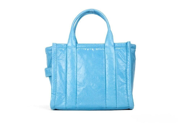 The Shiny Crinkle Mini Tote Air Blue Leather Crossbody Handbag Purse Marc Jacobs