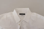 Elegant White Peacock Feather Dress Shirt Dolce & Gabbana