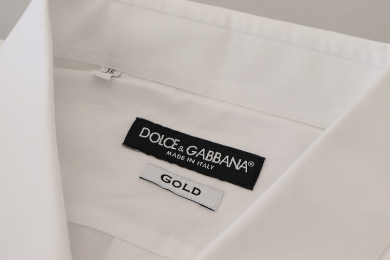 Elegant White Peacock Feather Dress Shirt Dolce & Gabbana