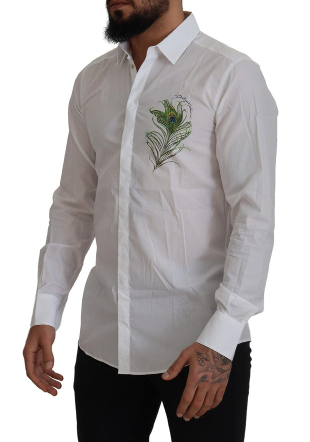 Elegant White Peacock Feather Dress Shirt Dolce & Gabbana