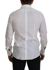 Elegant White Peacock Feather Dress Shirt Dolce & Gabbana