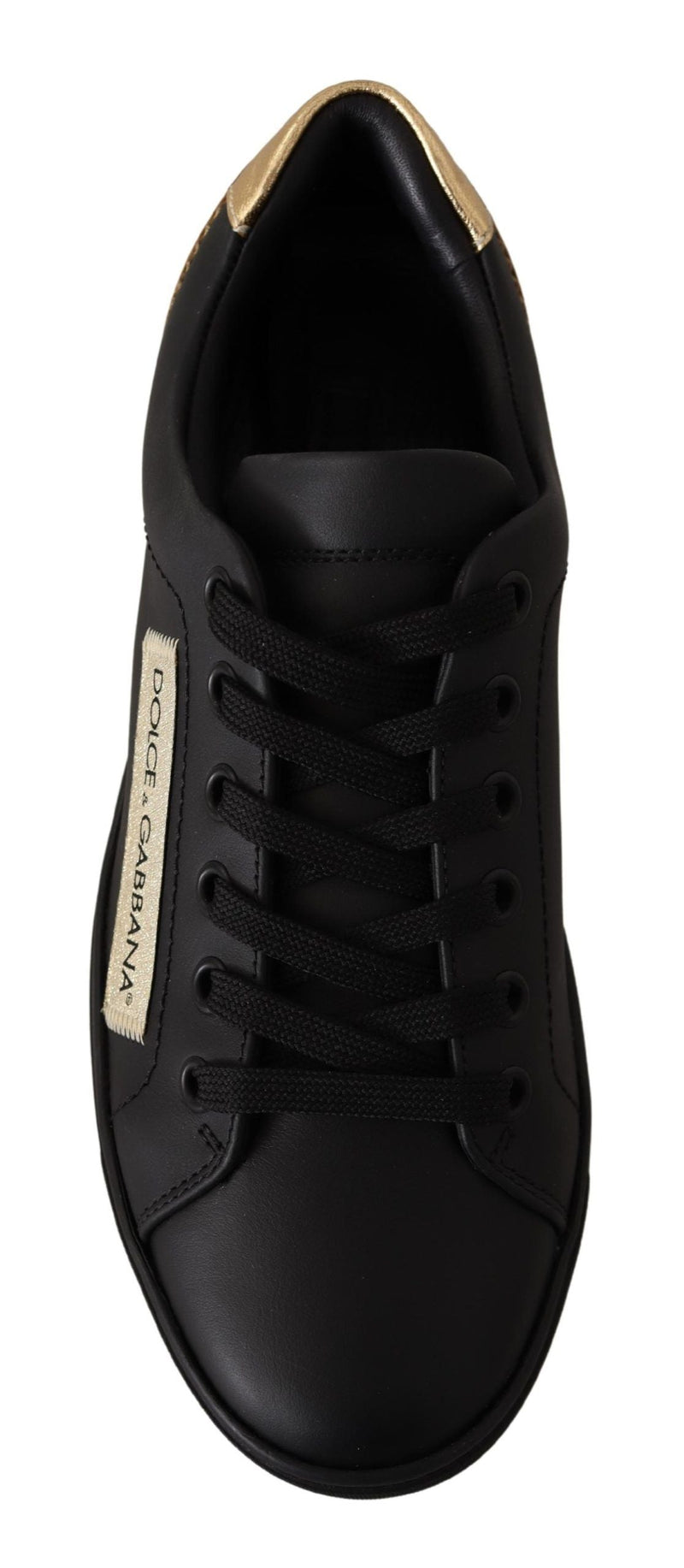 Chic Black and Gold Low-top Leather Sneakers Dolce & Gabbana