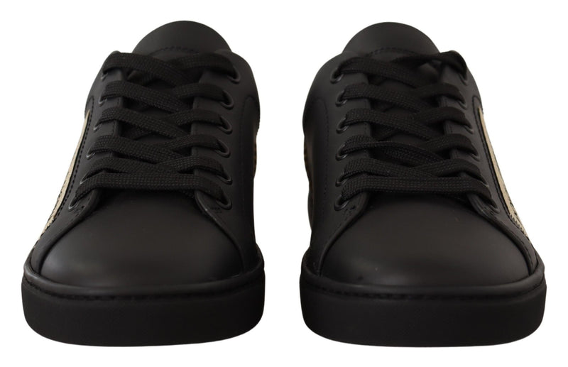 Chic Black and Gold Low-top Leather Sneakers Dolce & Gabbana