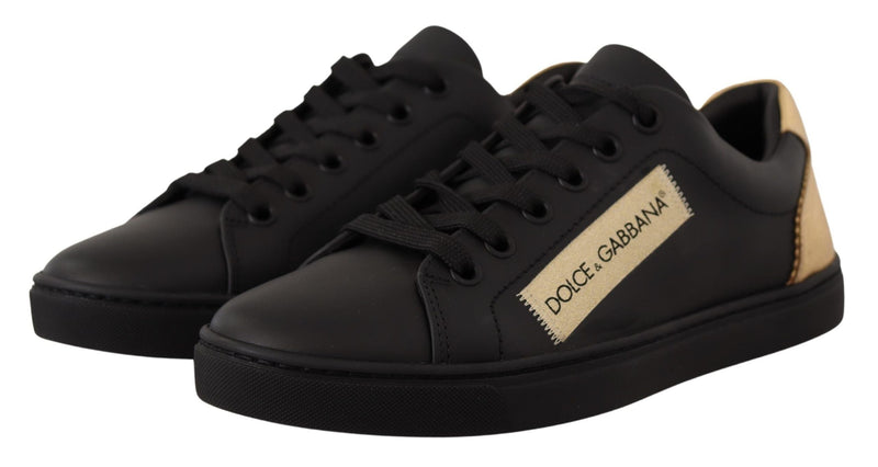 Chic Black and Gold Low-top Leather Sneakers Dolce & Gabbana