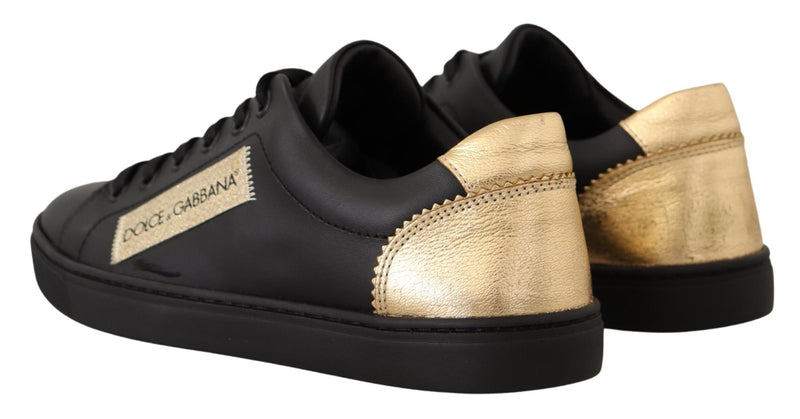 Chic Black and Gold Low-top Leather Sneakers Dolce & Gabbana