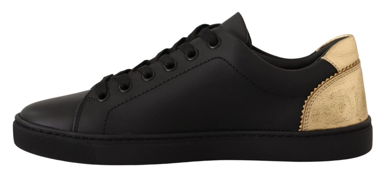 Chic Black and Gold Low-top Leather Sneakers Dolce & Gabbana