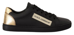 Chic Black and Gold Low-top Leather Sneakers Dolce & Gabbana