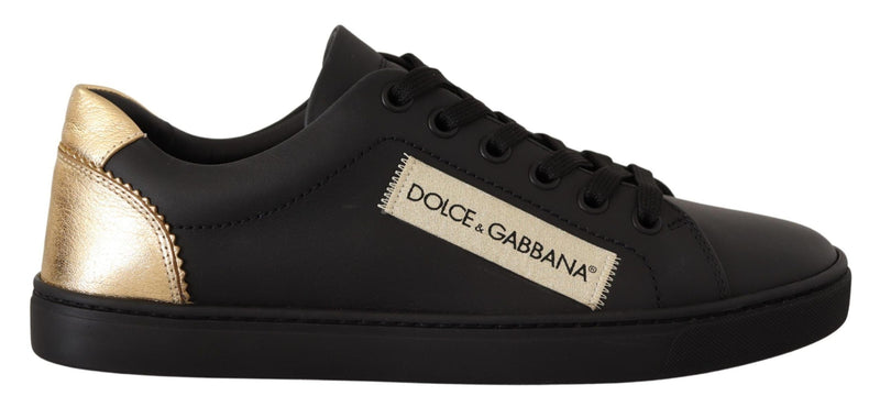 Chic Black and Gold Low-top Leather Sneakers Dolce & Gabbana