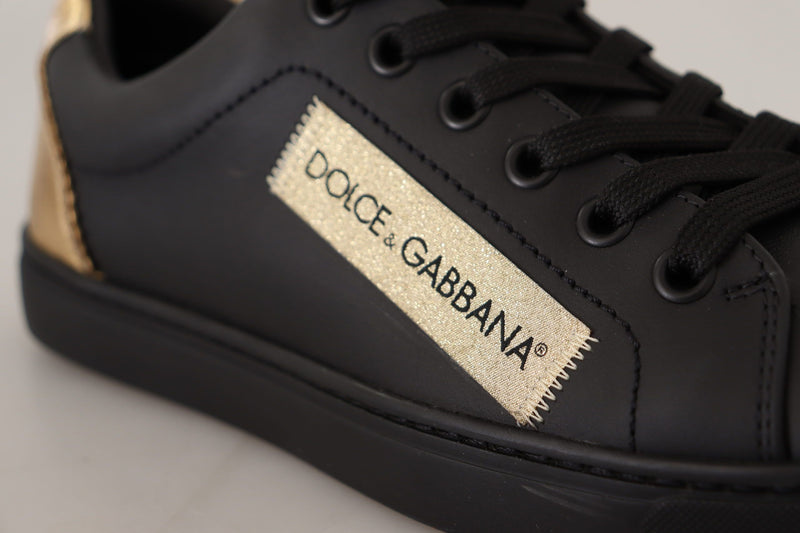 Chic Black and Gold Low-top Leather Sneakers Dolce & Gabbana