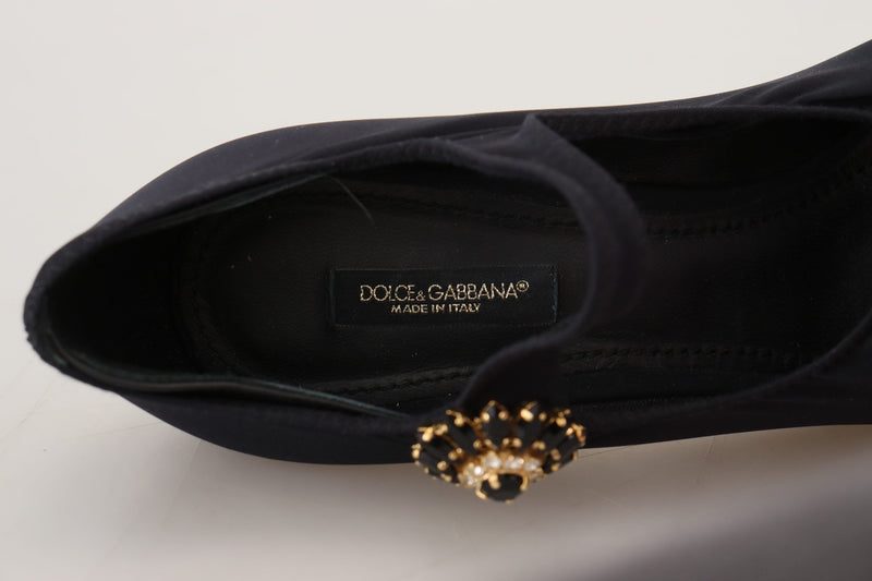 Chic Black Mary Jane Sock Pumps with Crystals Dolce & Gabbana