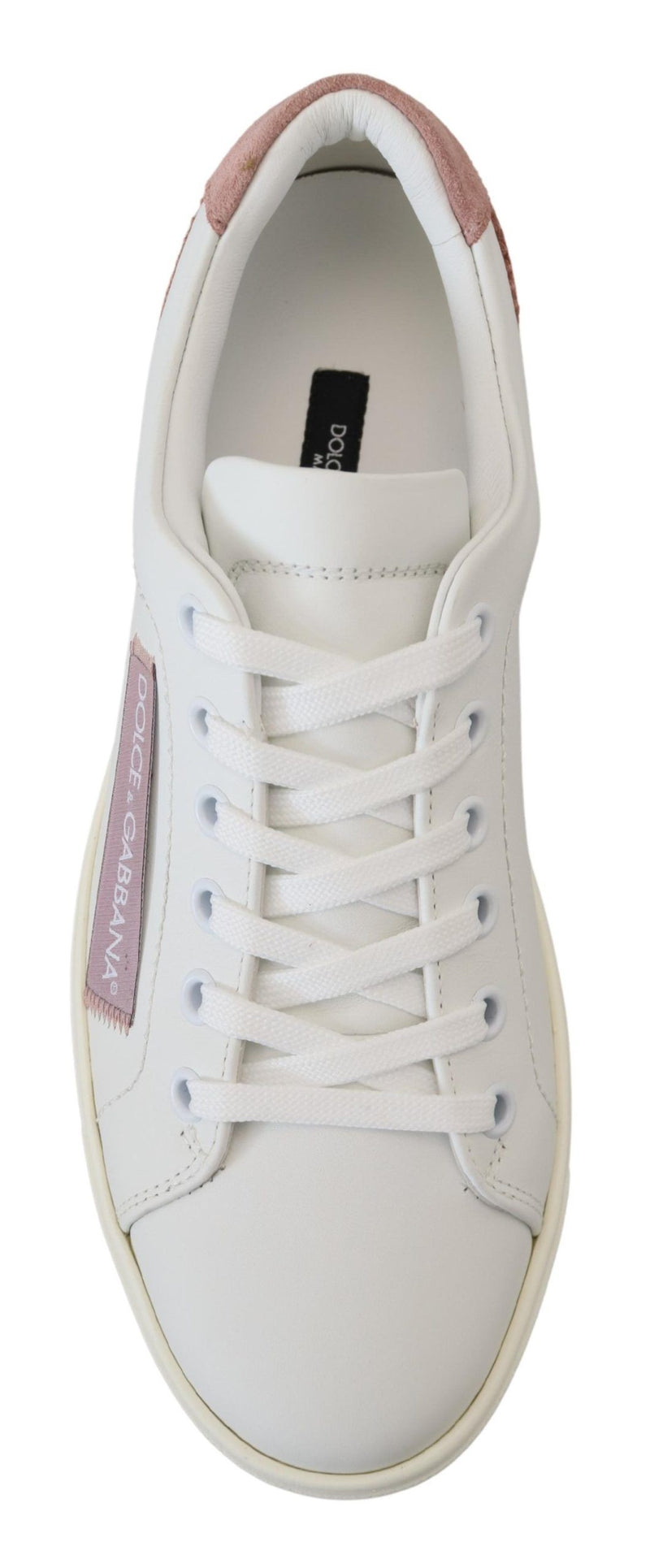 Chic White Pink Leather Low-Top Sneakers Dolce & Gabbana