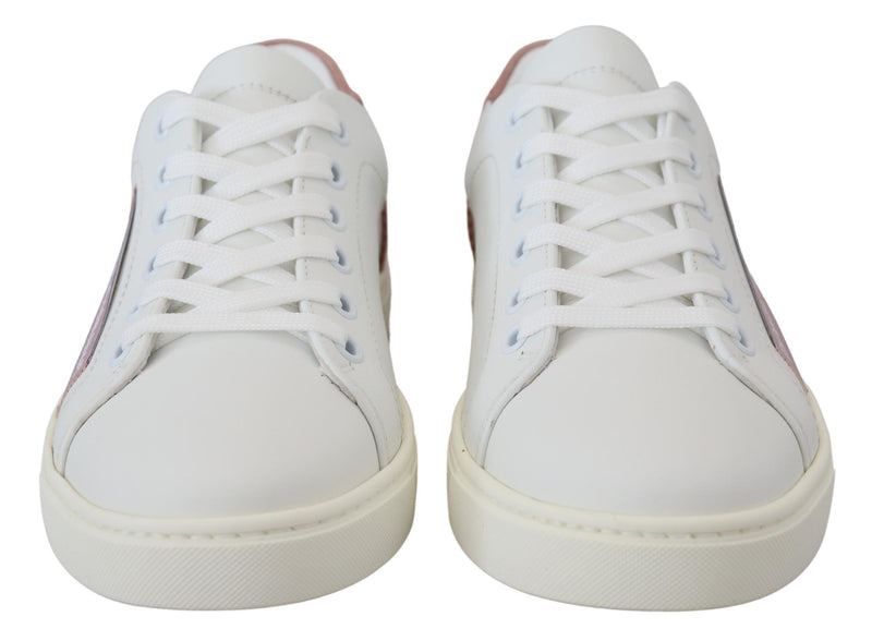 Chic White Pink Leather Low-Top Sneakers Dolce & Gabbana