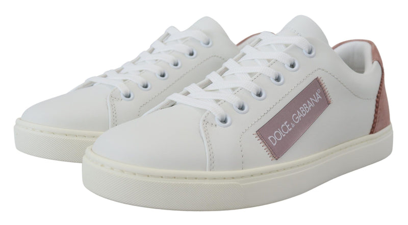 Chic White Pink Leather Low-Top Sneakers Dolce & Gabbana