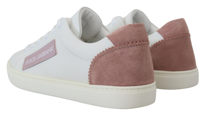 Chic White Pink Leather Low-Top Sneakers Dolce & Gabbana