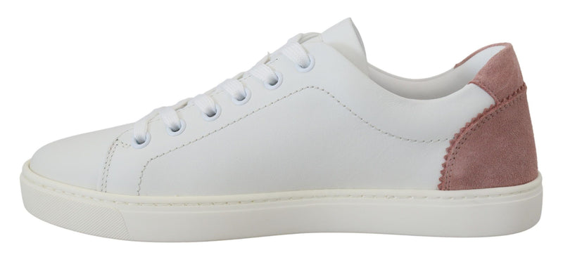 Chic White Pink Leather Low-Top Sneakers Dolce & Gabbana