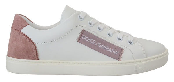 Chic White Pink Leather Low-Top Sneakers Dolce & Gabbana