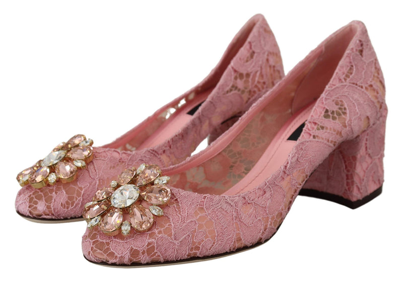 Pastel Pink Lace Crystal Embellished Pumps Dolce & Gabbana