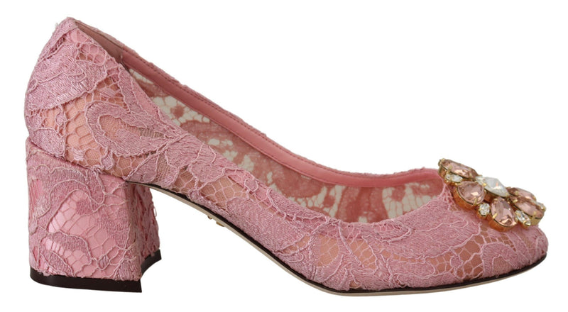 Pastel Pink Lace Crystal Embellished Pumps Dolce & Gabbana