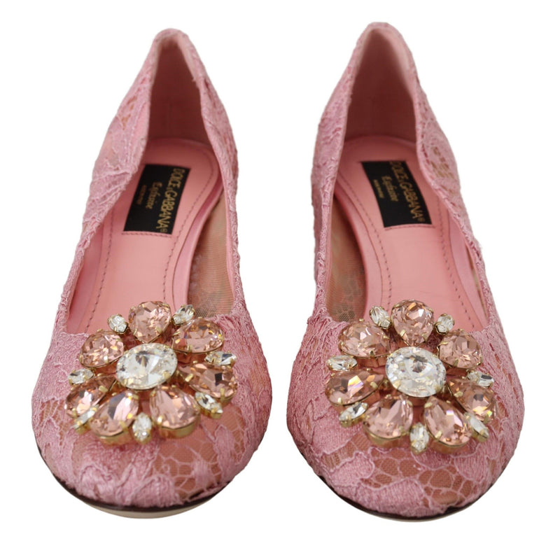 Pastel Pink Lace Crystal Embellished Pumps Dolce & Gabbana