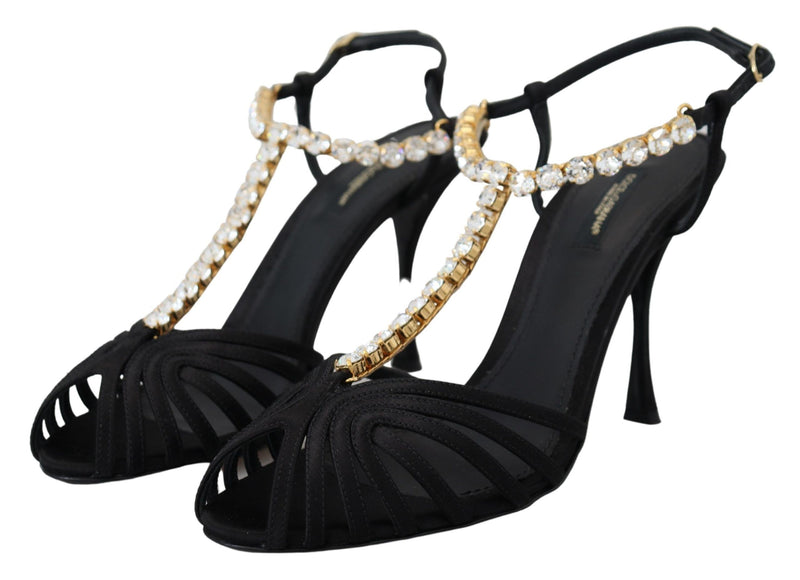 Elegant Silk Blend Crystal T-Strap Heels Dolce & Gabbana