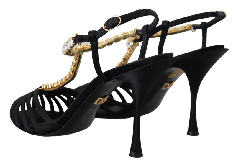 Elegant Silk Blend Crystal T-Strap Heels Dolce & Gabbana