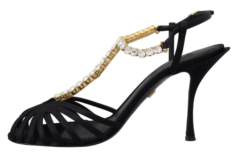 Elegant Silk Blend Crystal T-Strap Heels Dolce & Gabbana