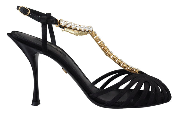 Elegant Silk Blend Crystal T-Strap Heels Dolce & Gabbana