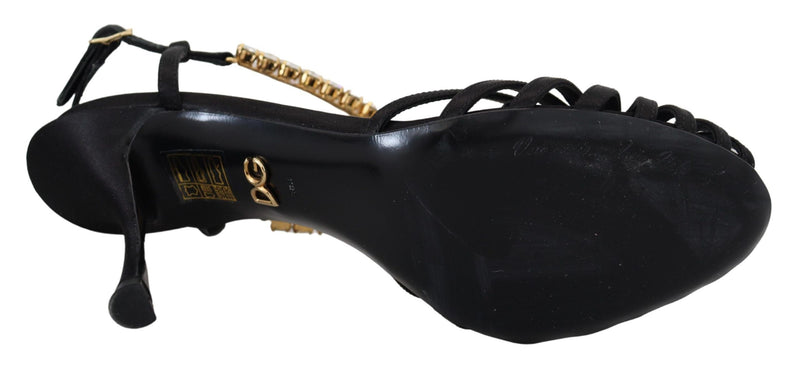 Elegant Silk Blend Crystal T-Strap Heels Dolce & Gabbana