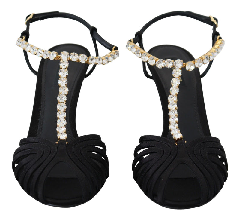 Elegant Silk Blend Crystal T-Strap Heels Dolce & Gabbana