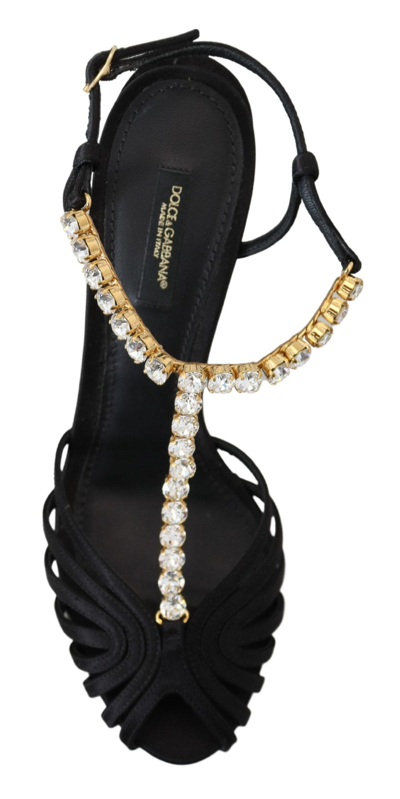 Elegant Silk Blend Crystal T-Strap Heels Dolce & Gabbana