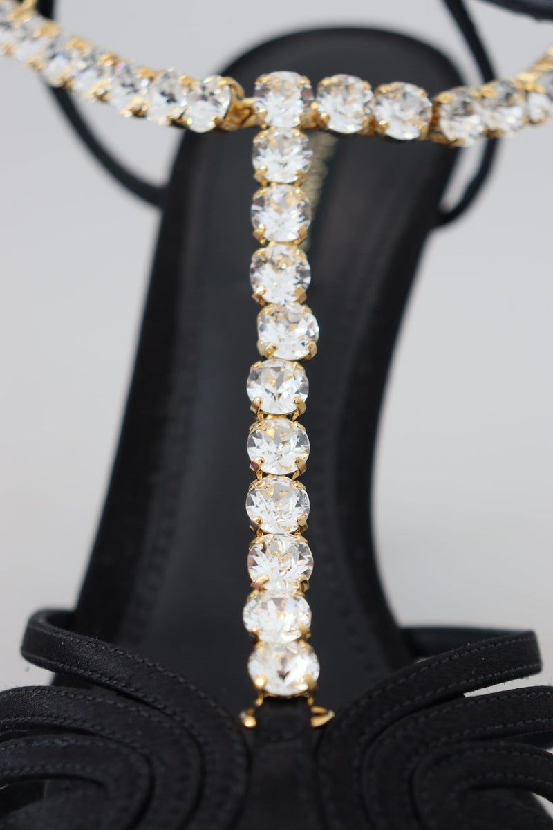 Elegant Silk Blend Crystal T-Strap Heels Dolce & Gabbana