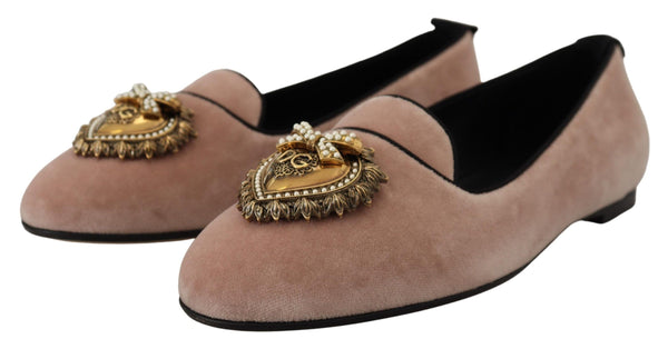 Elegant Pink Velvet Devotion Loafers Dolce & Gabbana