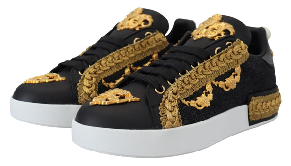 Elegant Portofino Leather Sneakers in Black Dolce & Gabbana