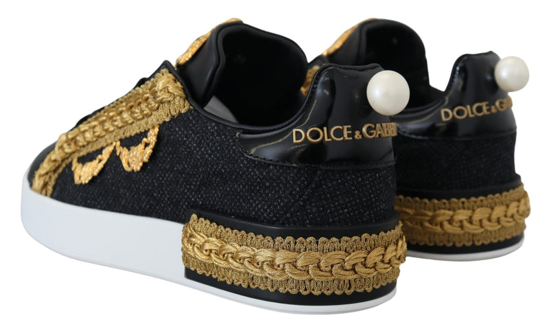 Elegant Portofino Leather Sneakers in Black Dolce & Gabbana