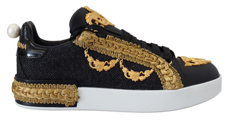 Elegant Portofino Leather Sneakers in Black Dolce & Gabbana