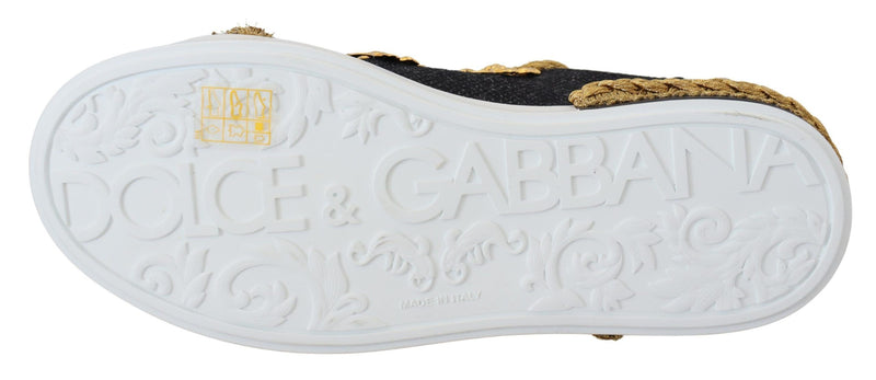 Elegant Portofino Leather Sneakers in Black Dolce & Gabbana