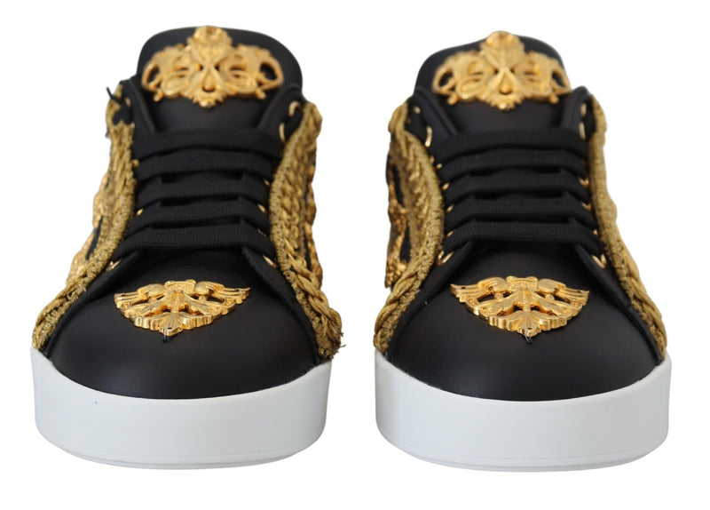 Elegant Portofino Leather Sneakers in Black Dolce & Gabbana