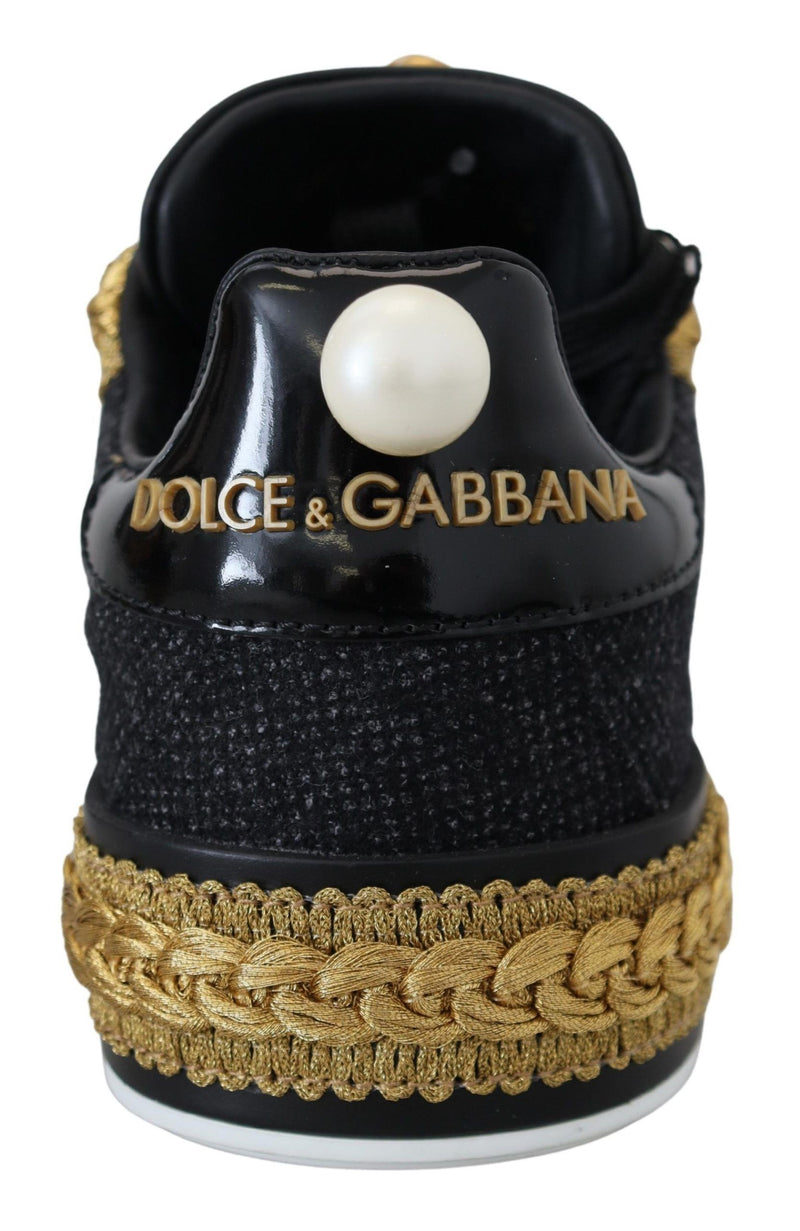 Elegant Portofino Leather Sneakers in Black Dolce & Gabbana