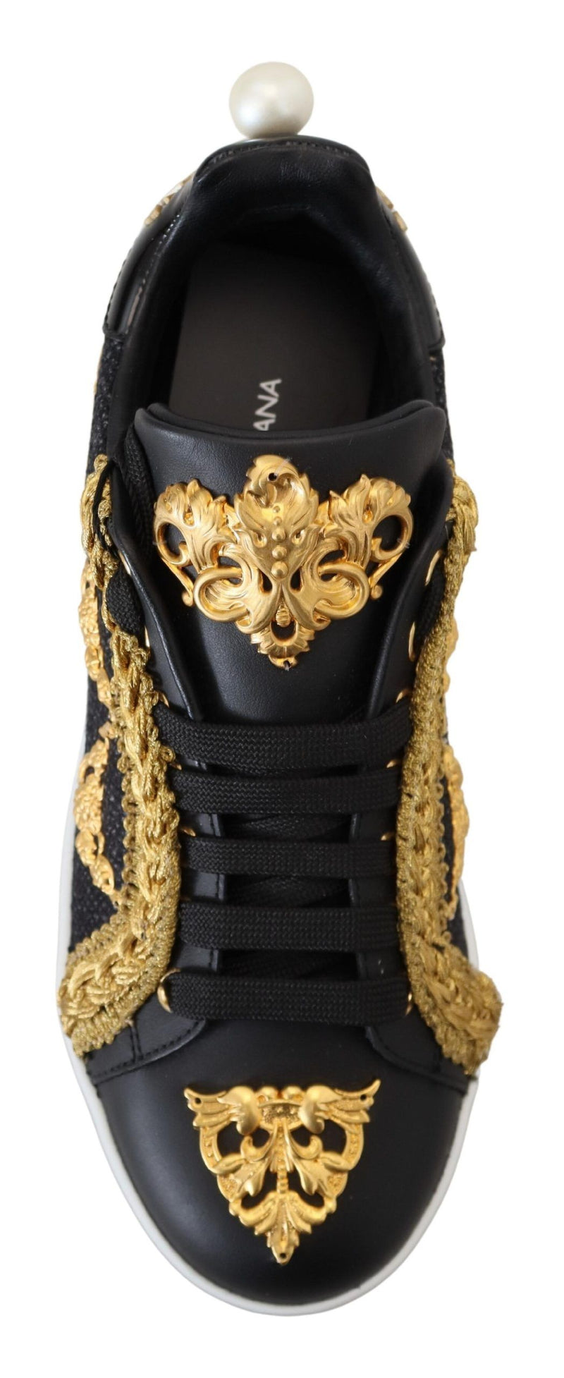 Elegant Portofino Leather Sneakers in Black Dolce & Gabbana