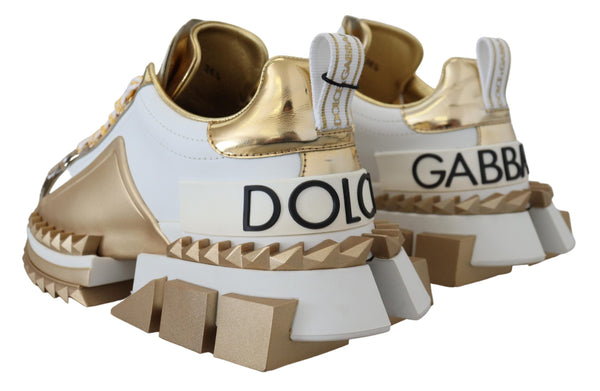 Elegant White and Gold Leather Sneakers Dolce & Gabbana