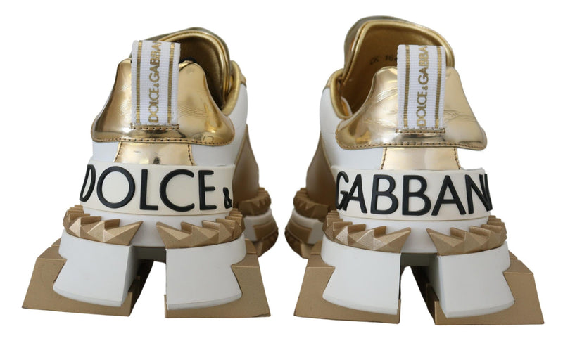 Elegant White and Gold Leather Sneakers Dolce & Gabbana