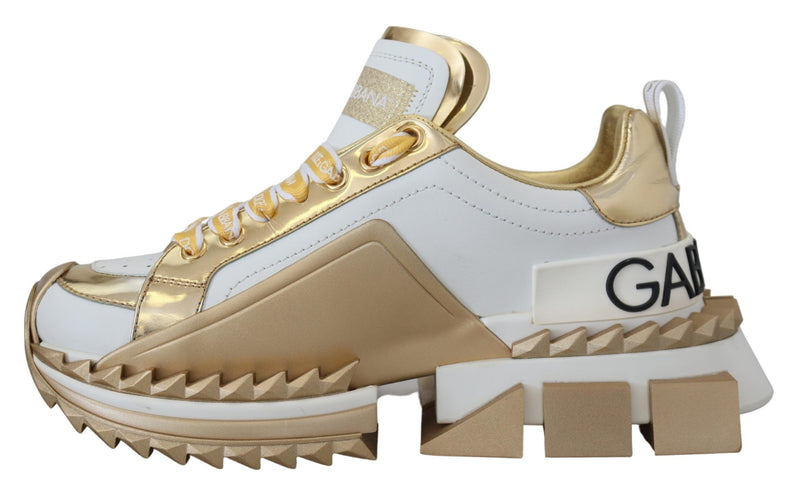 Elegant White and Gold Leather Sneakers Dolce & Gabbana