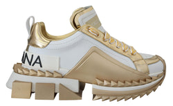 Elegant White and Gold Leather Sneakers Dolce & Gabbana