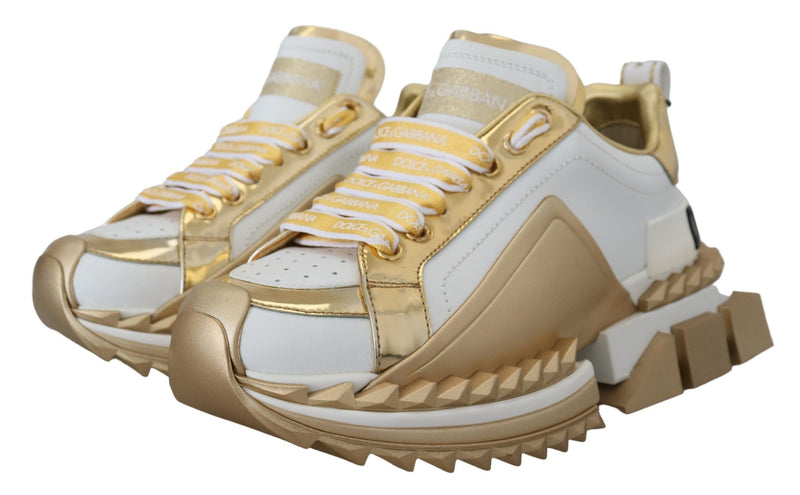 Elegant White and Gold Leather Sneakers Dolce & Gabbana