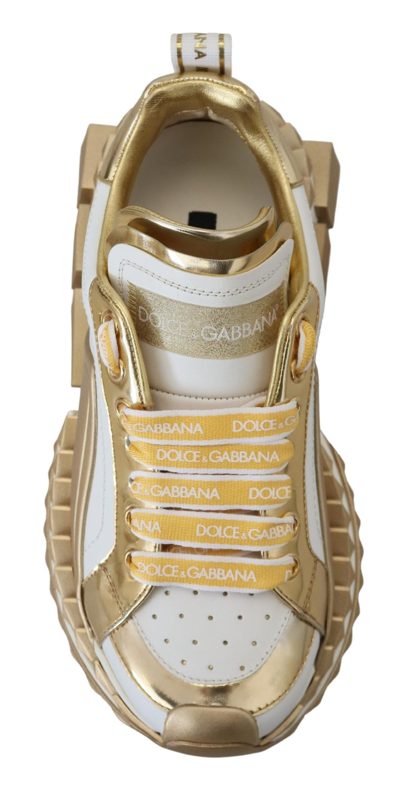 Elegant White and Gold Leather Sneakers Dolce & Gabbana